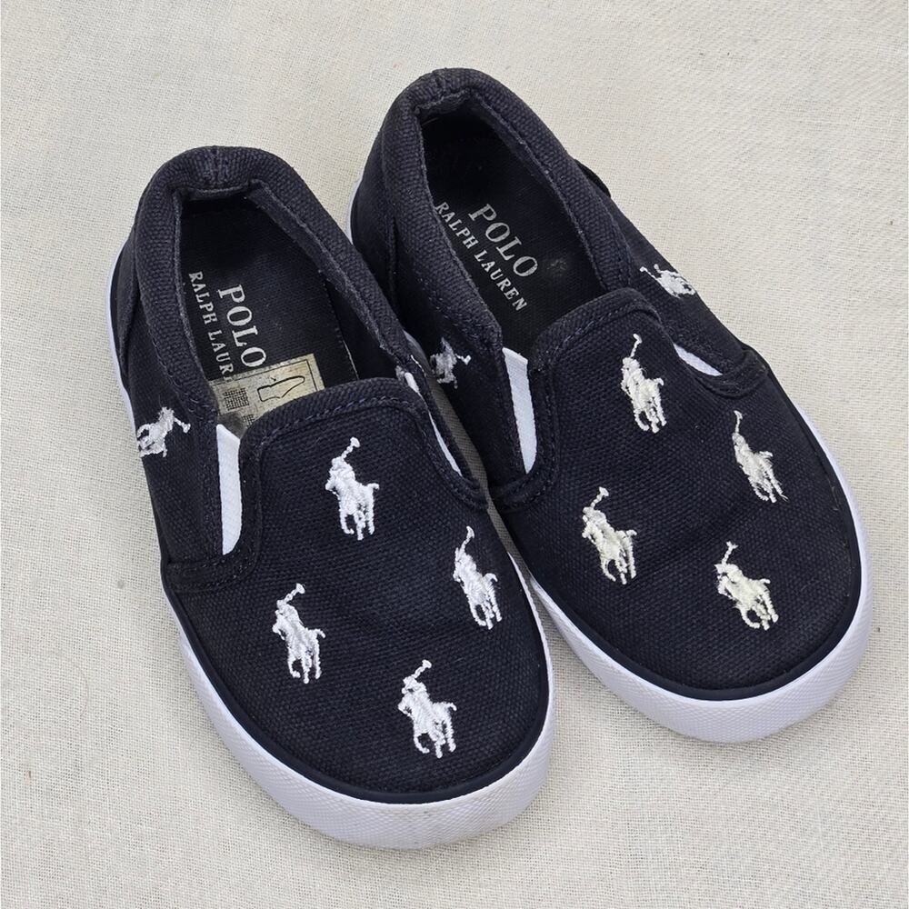 Polo by Ralph Lauren Navy Blue & White Slip-On Shoes Kids Size 7